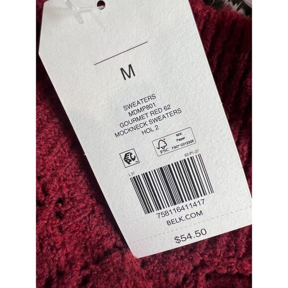 Wonderly Women's Long Sleeve Pointelle Mock Neck Tunic Sweater Red Size M - NWT - Picture 6 of 11